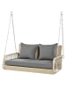 ABRIHOME Hollywoodschaukel in Khaki Rattan mit grauen Kissen 2 Sitze