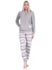 NORMANN Frottee langarm Pyjama Bündchen und und gestreifter Hose - 69444 in grau