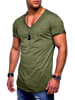 behype T-Shirt - BHSOLIN Basic Kurzarm Oversized Shirt V-Ausschnitt in Khaki-Wash