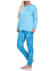 NORMANN Verspielte Pyjama lang Schlafanzug floralem Muster - 75116 in hellblau