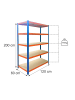 relaxdays Schwerlastregal "5 Ebenen" in Blau/ Orange - (B)120 x (H)200 x (T)60 cm