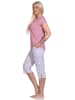 NORMANN Kurzarm Schlafanzug Caprihose Oberteil gestreift Hose floral - 78885 in rot