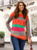 Sieh an! Long-Pullover in taupe-orange-gestreift