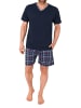 NORMANN Schlafanzug kurzarm Shorty mit karierter Jersey Hose in marine