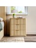 ABRIHOME Nachttisch in Beige mit 3 Schubladen Rillendesign Metallgriffen