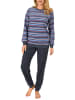 NORMANN Frottee Pyjama Bündchen Streifendesign - 48859 in blau-melange