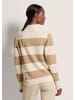 MADELEINE Blockstreifen-Pullover mit Stehkragen in wollweiß / caramel / silberfarben