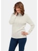 GOLDNER Kurzgröße:  Stehkragenpullover im Zopfstrick in cremeweiß