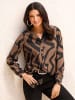 Sieh an! Langarm-Bluse in braun-schwarz-bedruckt
