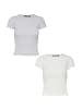 Vero Moda Shirt 2er-Set Enger Schnitt Rundhals Kurzarm T-Shirt in Grau-Weiß