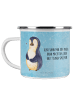 Mr. & Mrs. Panda Camping Emaille Tasse Pinguin Diät mit Spruch in Eisblau