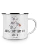 Mr. & Mrs. Panda Camping Emaille Tasse Bester Bräutigam mit Spruch in Weiß