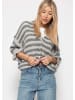 SASSYCLASSY Gestreifter Cardigan mit 3/4-Ärmeln in Grau