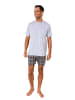 NORMANN Schlafanzug kurzarm Shorty mit karierter Jersey Hose - 86231 in grau