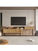 ABRIHOME TV Schrank in Holzfarbe Marmor Optik mit Eisenbeinen für Wohnzimmer