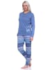 NORMANN Pyjama Bündchen und gestreifter Hose - 75664 in blau-melange