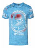 Rusty Neal Verwaschenes T-Shirt mit Seitlicher-Knopfleiste und Skull Print in Blau