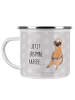 Mr. & Mrs. Panda Emaille Tasse Faultier Kaffee mit Spruch in Grau Pastell