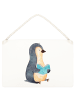 Mr. & Mrs. Panda Holzschild Pinguin Buch ohne Spruch in Weiß