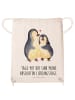 Mr. & Mrs. Panda Sportbeutel Pinguin umarmen mit Spruch in Creme