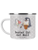 Mr. & Mrs. Panda Camping Emaille Tasse Pinguin Bester Opi der We... in Grau Pastell