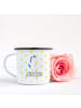 Mr. & Mrs. Panda XL Emaille Tasse Einhorn Mann mit Spruch in Weiß