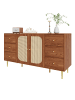 ABRIHOME Sideboard in Braun mit Rattantüren und 6 Schubladen 160x40x90 cm