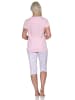 NORMANN Capri Pyjama Schlafanzug Streifen Hose & Rundhals - 79875 in rosa