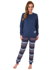 NORMANN Pyjama Bündchen und gestreifter Hose - 69179 in blau-melange