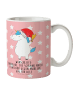 Mr. & Mrs. Panda Kaffeebecher Einhorn Weihnachtsmann mit Spruch in Rot Pastell