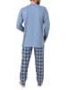 NORMANN Schlafanzug langarm mit karierter Jersey Hose in blau
