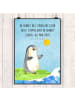 Mr. & Mrs. Panda Wandbild Pinguin Surfer mit Spruch in Eisblau