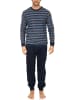 NORMANN Frottee Schlafanzug lang Bündchen Pyjama Streifen - 51686 in marine