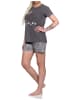 NORMANN Shorty Pyjama Schlafanzug Katzen    - 73919 in dunkelgrau