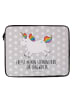 Mr. & Mrs. Panda Notebook Tasche Einhorn Happy mit Spruch in Grau Pastell