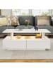 ABRIHOME Couchtisch in Weiß mit LED Beleuchtung und Stauraum 100x50x42 cm