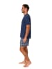 NORMANN Schlafanzug kurzarm Shorty mit karierter Jersey Hose in navy