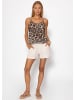 SASSYCLASSY Musselin Top mit Leo-Print in Beige