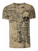 Rusty Neal Verwaschenes T-Shirt mit "Flying-Skull" Print in Khaki