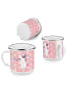 Mr. & Mrs. Panda Camping Emaille Tasse Einhorn Party ohne Spruch in Rot Pastell