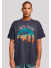 F4NT4STIC Heavy Oversize T-Shirt I Believe UFO Alien Sonnenuntergang in marineblau