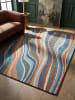 KADIMA DESIGN Teppich Wolle Handgetuftet DERWENT Wellen Muster Wohnzimmer in Multicolor-Blau