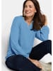 GOLDNER Kurzgröße:  Elegante Rundhals-Bluse mit Zierblende in blau