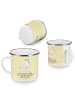 Mr. & Mrs. Panda Camping Emaille Tasse Robbe Sherlock mit Spruch in Gelb Pastell