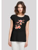 F4NT4STIC Extended Shoulder T-Shirt Rosa Blumenzweig 3D in schwarz