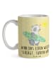 Mr. & Mrs. Panda Teetasse Sommer Wellen Surf mit Spruch in Gelb Pastell
