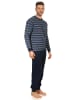 NORMANN Frottee Schlafanzug lang Bündchen Pyjama Streifen - 51686 in marine