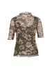 Zero  Mesh-Blumen-Shirt mit hohem Kragen in KhakiCream