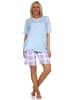NORMANN Schlafanzug kurzarm Pyjama Shorty karierte Jersey Hose - 85269 in hellblau