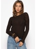 SASSYCLASSY Leicht transparentes Langarmshirt mit Kaschmiranteil in Braun-Schwarz